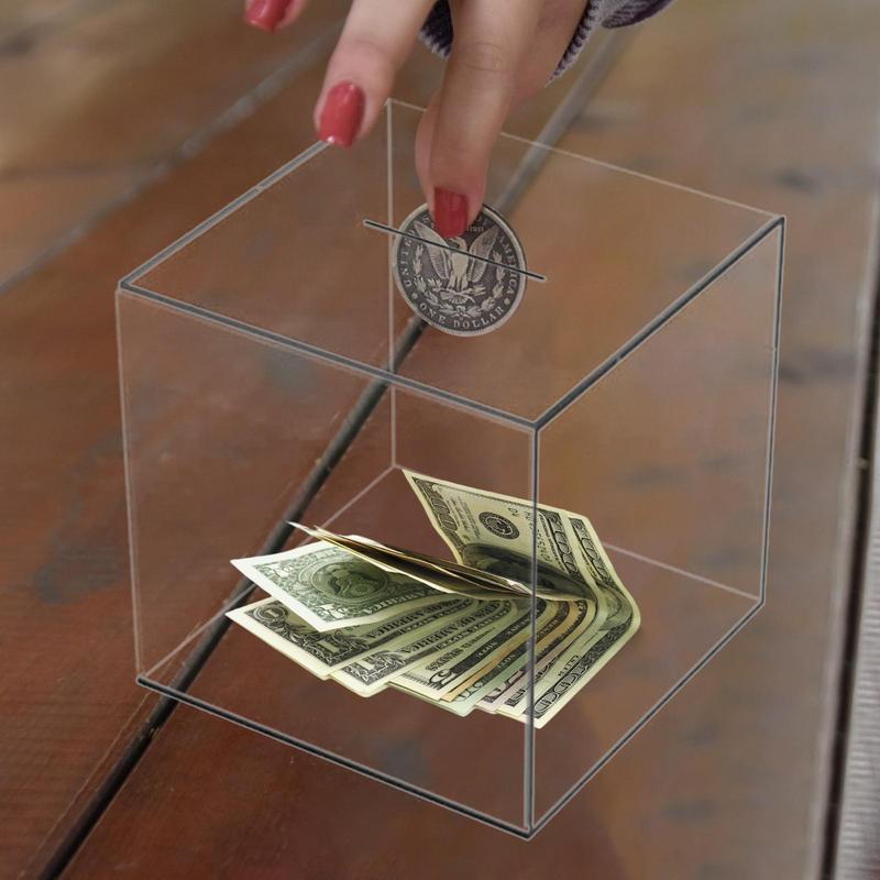 Transparent Acrylic Piggy Bank Compact Saving Pot Coin Jar Daily Use Container Money Supply Change Box 12x12x12cm