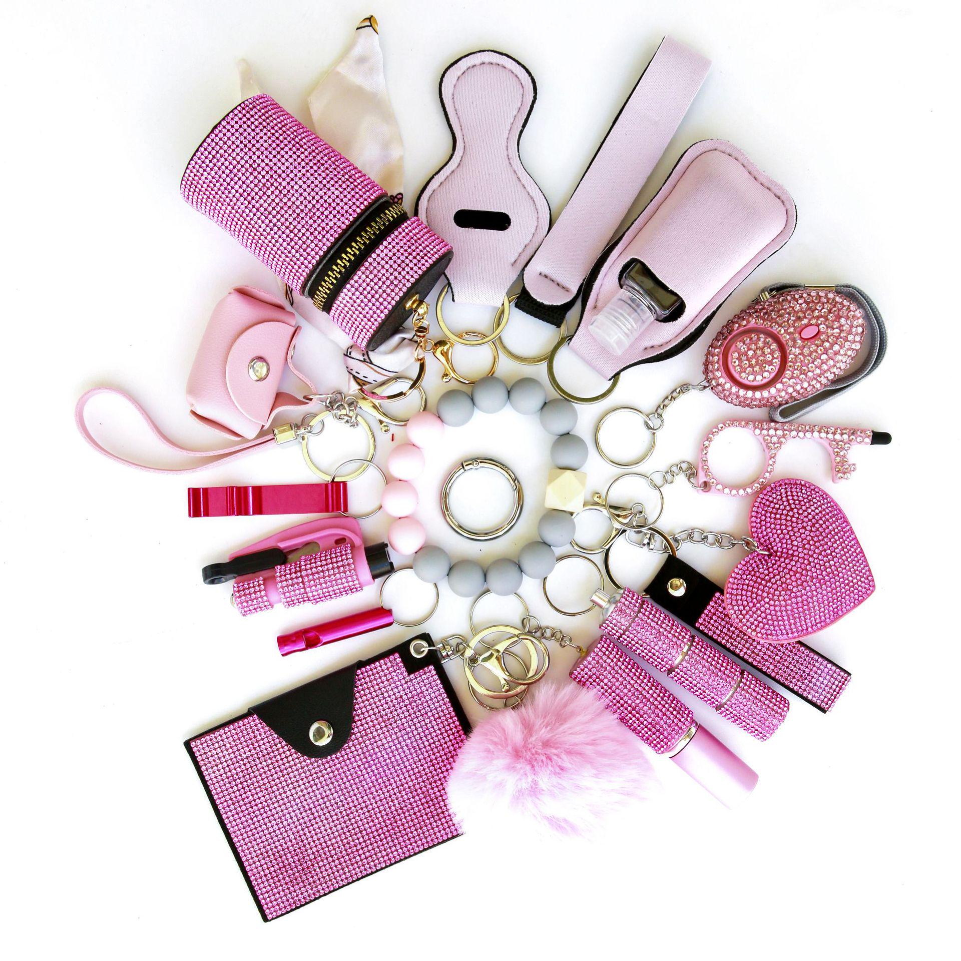 Многофункциональный набор для самообороны из 19 предметов розовый