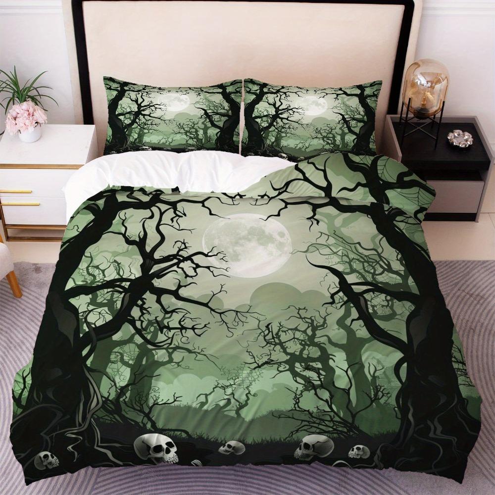 

Halloween Bedding Set Skull Mist Forest Withered Trees Print Cozy Duvet Cover King Queen Twin Size Birthday Gift Bedroom Decor EU Single 135x200cm