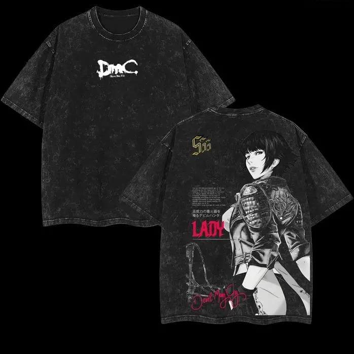 

New Lady Cool Graphic T-shirt Anime Devil May Cry Vintage Washed Oversized T Shirt Men Women Clothing Cotton Short Sleeve Tees XXXL