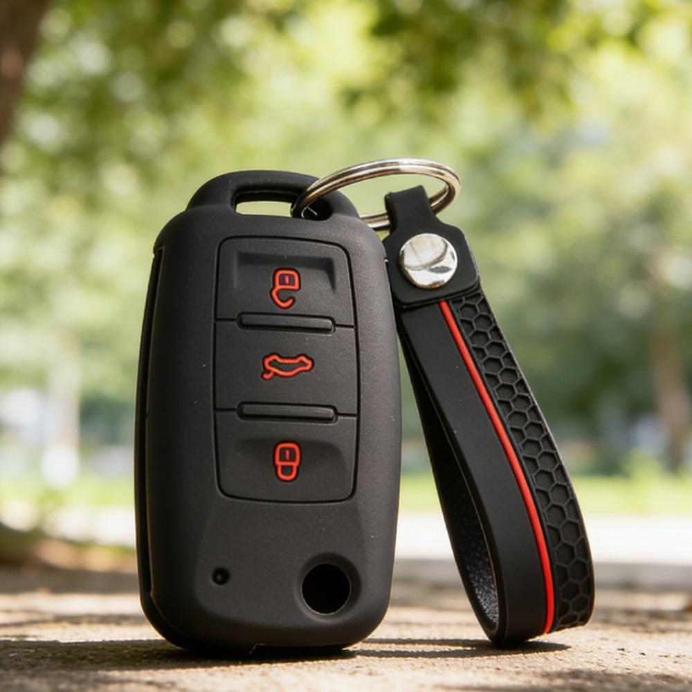 Key Shell Cover for VW Polo Golf Passat Tiguan MK7 B8 with Keychain Anti-Scratch Guard Shockproof Protection Soft Grip Texture Responsive Button Touch