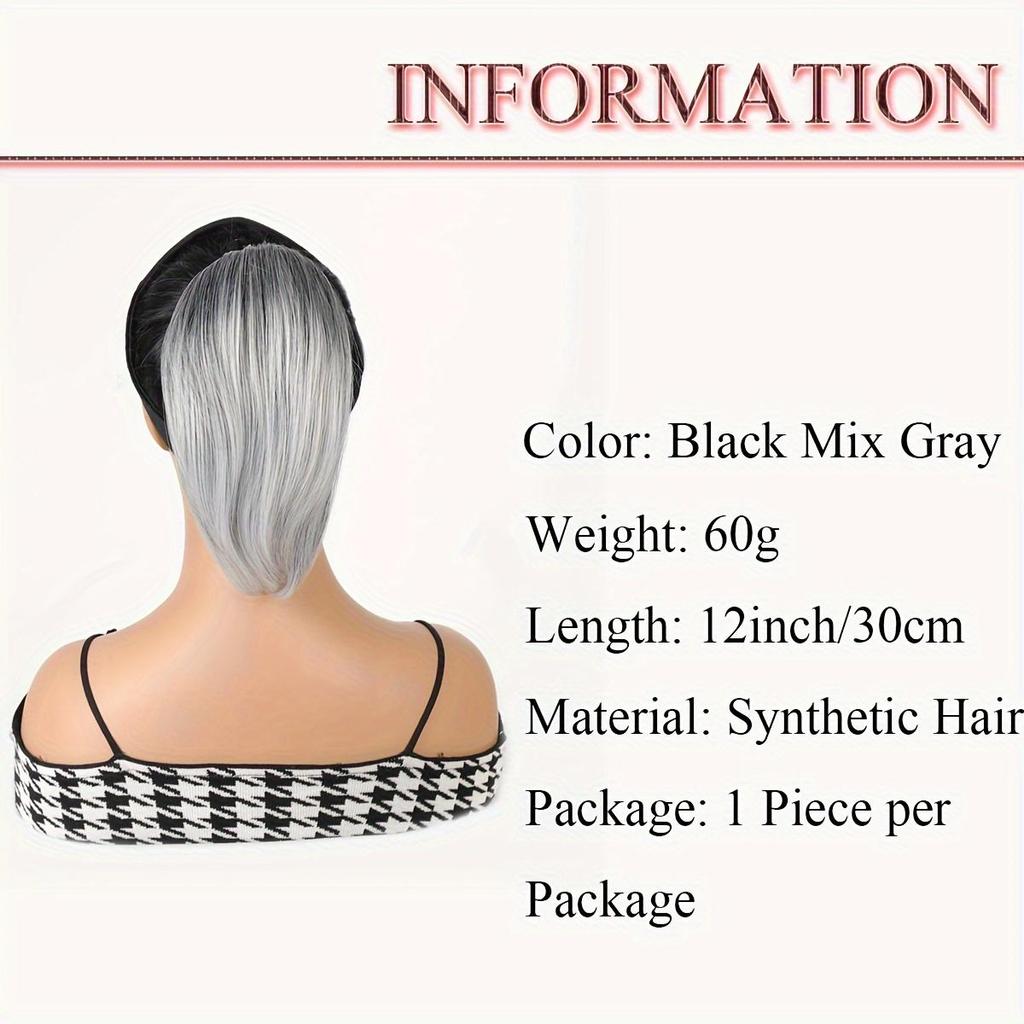 Pferdeschwanzverlängerung für glattes Haar für Frauen, einfach anzubringender Pferdeschwanz mit Kordelzug in natürlicher Schwarz-Grau-Mischung, verstellbares Gummiband mit sicherem Kamm