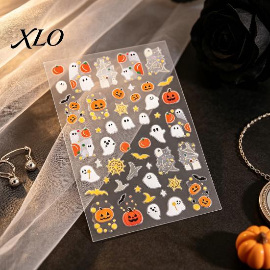 Decorative Nails Stickers Halloween Nail Art Stickers, Cartoon Pumpkin Ghost Bat Decals for Waterproof Decorations, Self-Adhesive Holiday Manicure