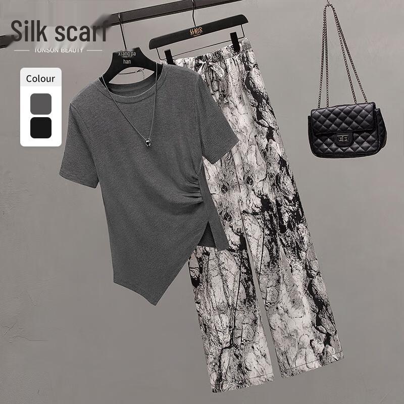 Women s Vintage Short Sleeve T-Shirt & Wide-Leg Pants Set XXL