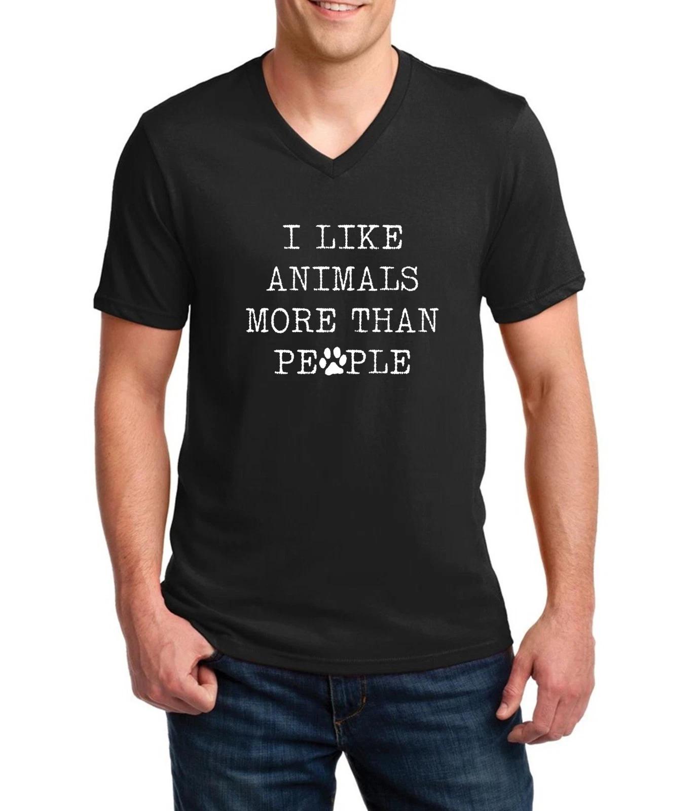 Mens V-neck I Like Animals More Than People T-Shirt Funny Tee Pet Lovers Shirt S