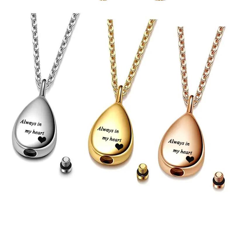 Elegant Teardrop Cremation Urn Necklace - Stainless Steel Memorial Pendant for Women