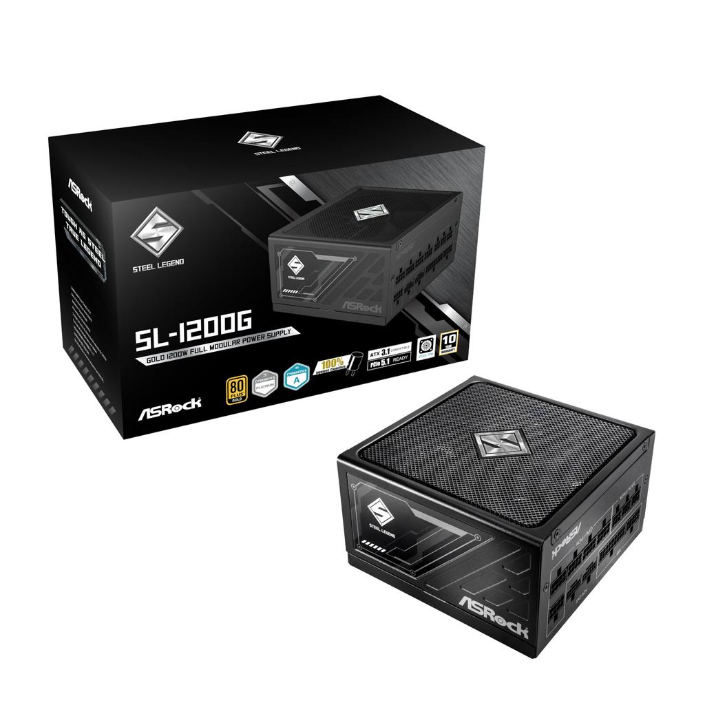 ASRock Steel Legend PC Power Supply Unit for 1000 PCIe 80PLUS GOLD ATX Full 12V to 2x6 Cable Included SL-1200G Next-Gen GPUs, 5.1 Support, 3.1