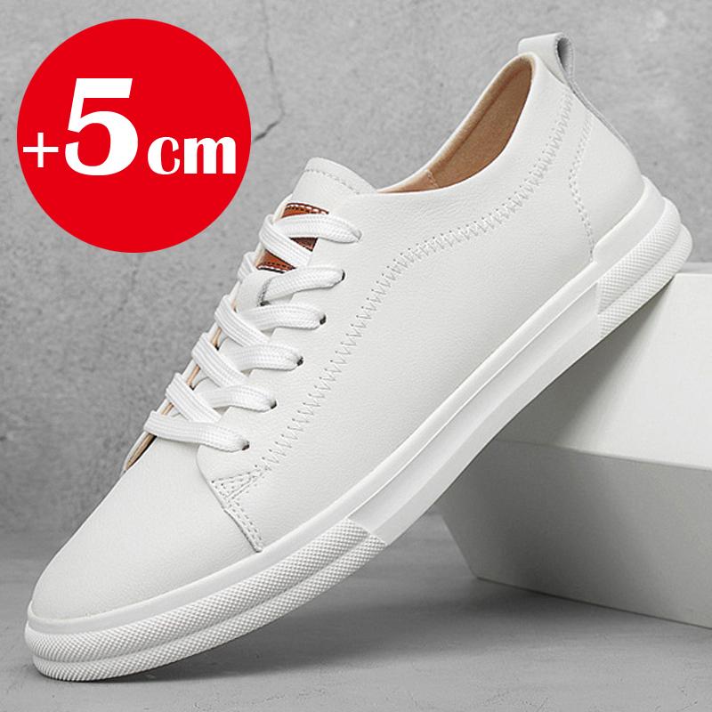 Flat or 5cm Height Increasing Men Shoes Casual Elevator Shoes Man Fashion Lift Sneakers Sport Genuine Leather Shoes Tall