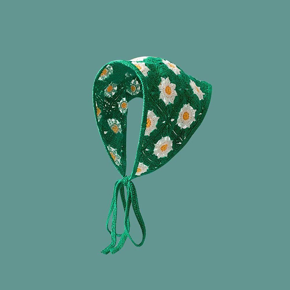 1Pc Knitted Triangle Headband French Pastoral Style Headscarf Hat Little Flower Handmade Crochet Headband Towel Spring Summer