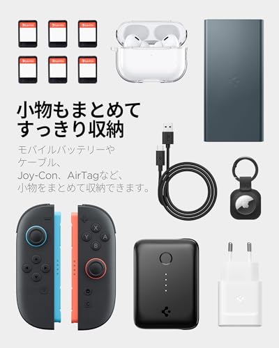 Spigen Switch 2 (2025) Carrying Pouch with 5 Pockets, Holds 6 Game Cards, and Shoulder Strap, NanoPop Pro Case (AGP09565) (Blueberry Navy)