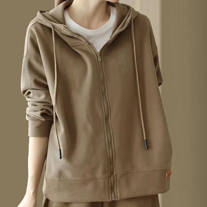 

Женская весенне-осенняя свободная повседневная толстовка с капюшоном на молнии, куртка-кардиган с буквенным принтом XS