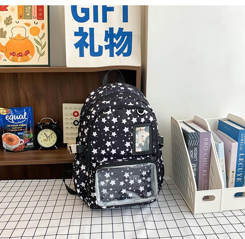 Schoolbag Korean Version Ins New High-value, Fresh, Sweet and Cute Stars, Pain Bag, Light Backpack for Junior High School Students