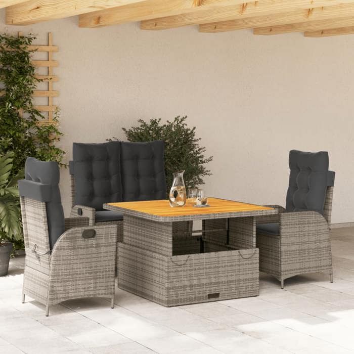 VidaXL Ensemble à Manger de Jardin avec Coussins 4 pcs, Table de Terrasse, Meubles de Patio, Mobilier d'Extérieur, Gris 3277464