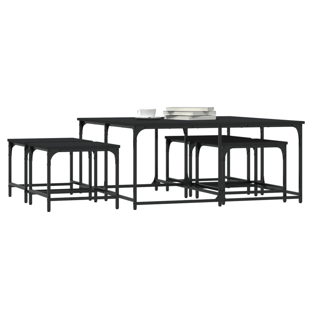  Coffee Tables, Nestable, 5 Pcs, Black