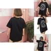 Damen Mädchen Lustiges Kurzarm Mond Katze Print Punk Gothic Lässiges Oberteil Bluse