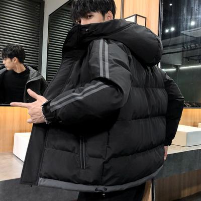 Padded-on Men's Autumn and Winter Jackets Korean Version of Trendy Youth Two-bar Padded Jackets, Casual Hooded Padded Jackets, Warm Bread Jackets