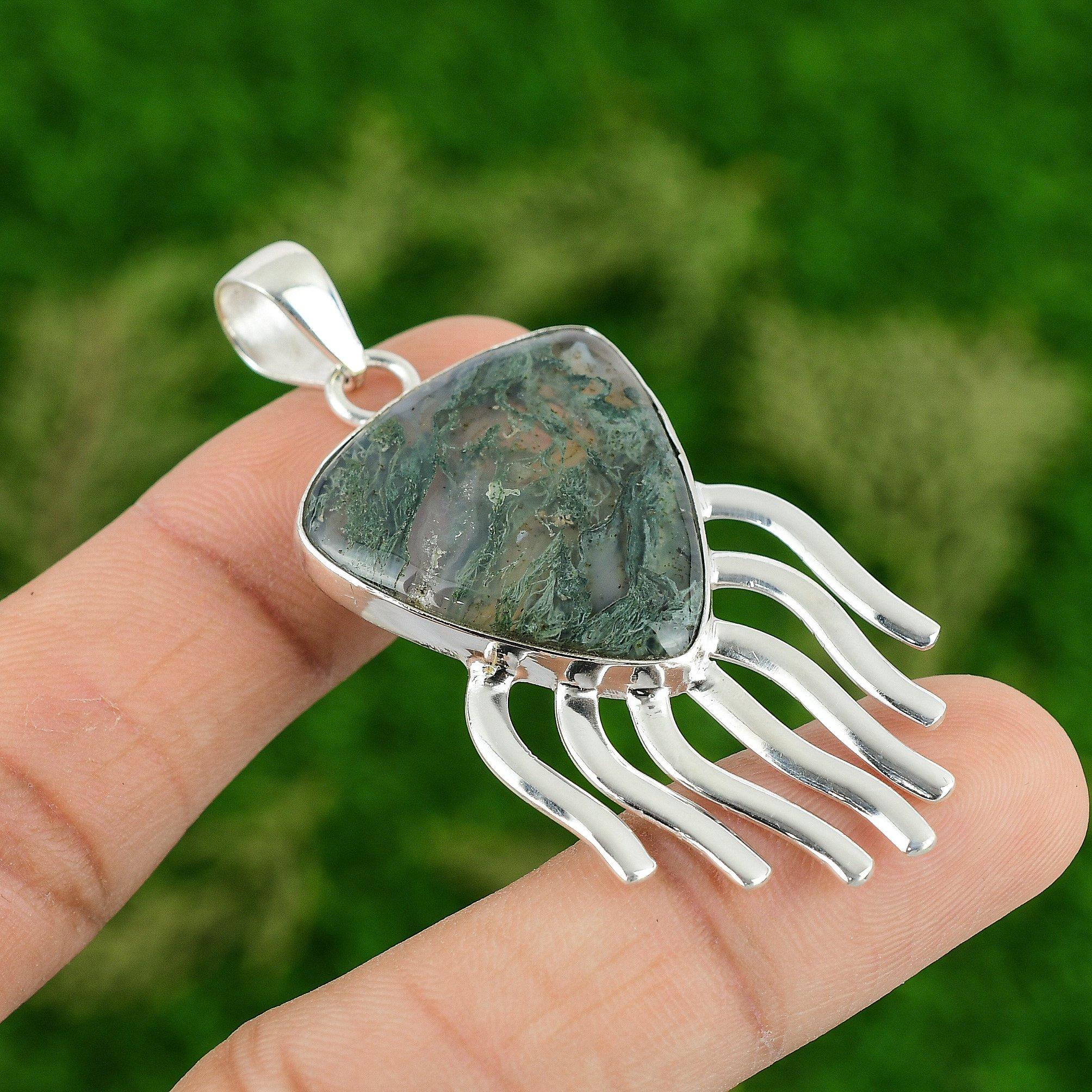 

Daughters Day Deal Natural Solar Moss Agate Pendant Jewelry 925 Sterling Silver