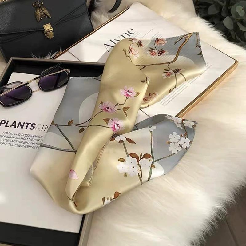 53CM Square 100% Silk Scarf Chinese Design Small Head Neck Hijab Women Kerchief Silk Bandana Scarves