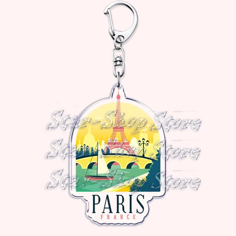 Retro France I Love Paris Eiffel Tower Keychains French Stamps Keyring for Accessories Bag Key Chain Jewelry Fans Friends Gifts