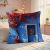 Village Door Window Oil Art Cushion Cover Silky Short Plush Invisible Zipper Dustproof Sofa Pillow Case For Home Decor