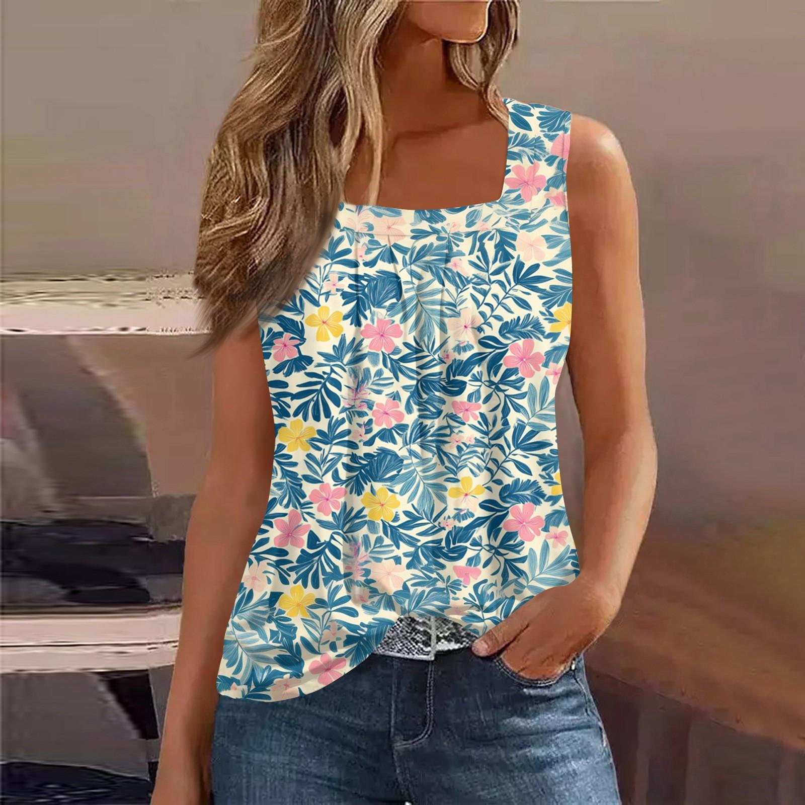 

Безрукавка з квадратним коміром. Жіноча безрукавка з принтом. Повсякденна сорочка без рукавів вільного крою XL