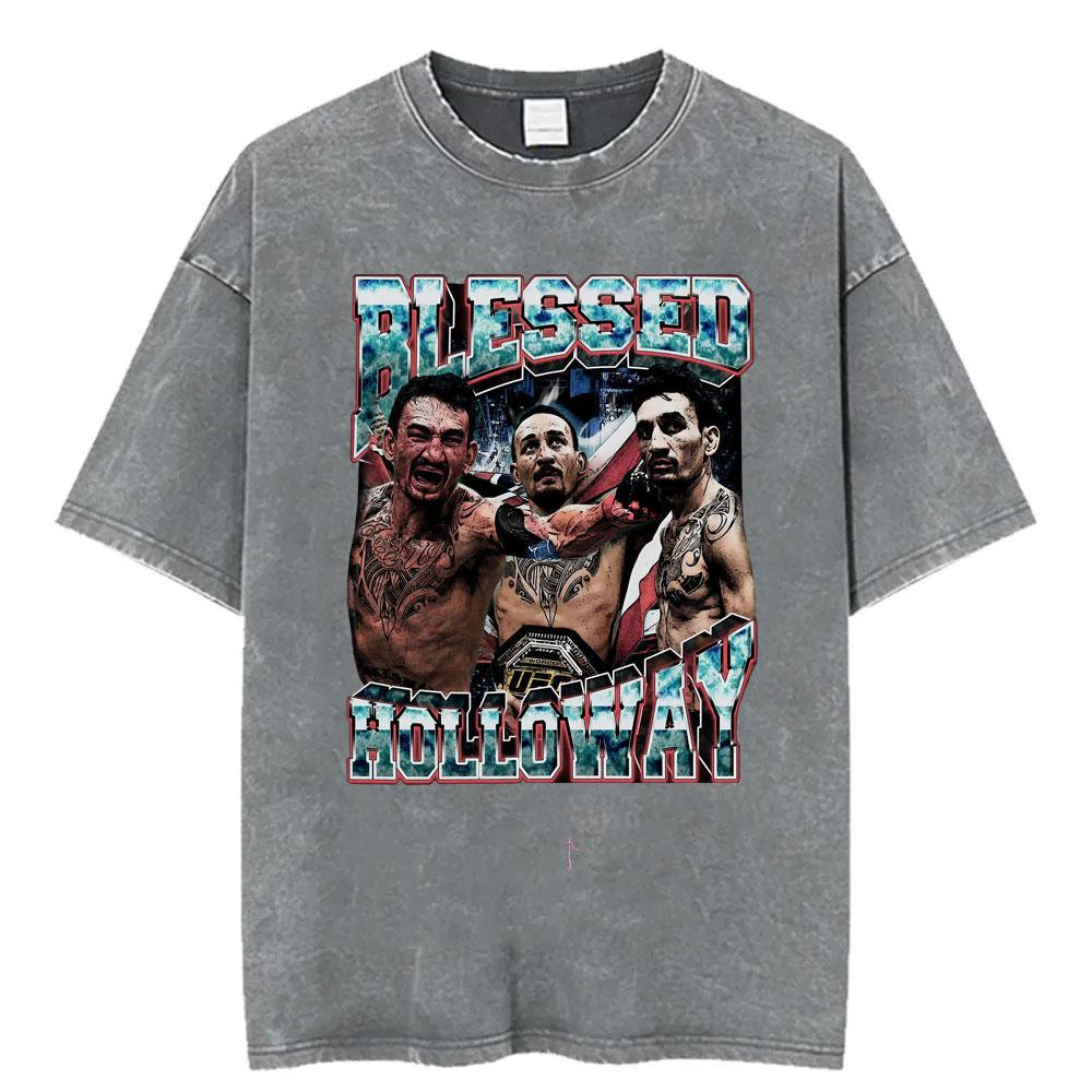 Limited Max Holloway Blessed Retro Washed Tshirts Men Women Violence Aesthetic Oversized Tshirt Summer Tops Streetwear T Shirt