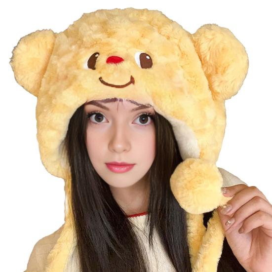 Women Hat Fox Ear Shape Thickened Plush Warm Winter Hat with Scarf Design Outdoor Activities Warm Headwear