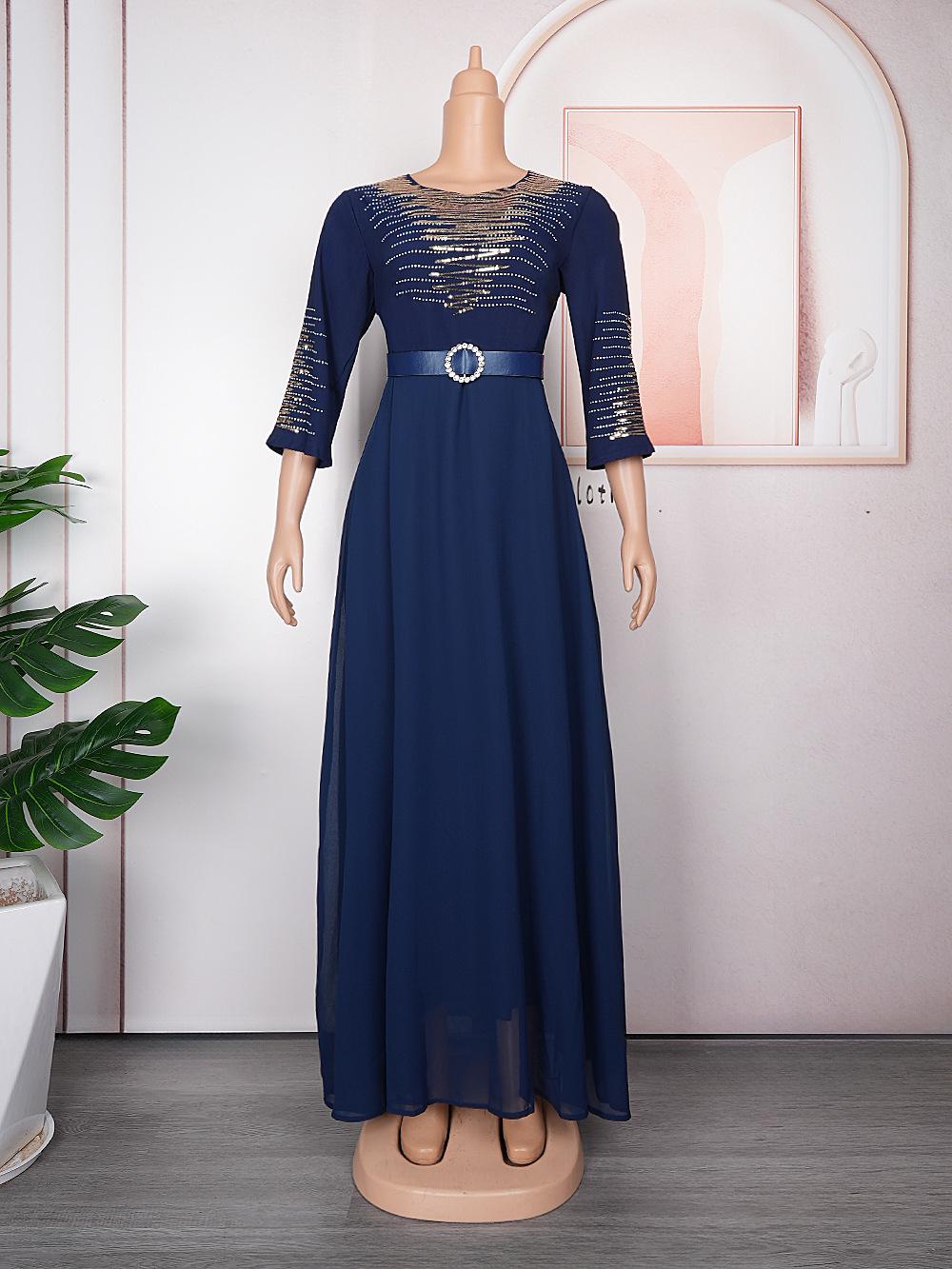 

Женское платье больших размеров с высокой талией и круглым вырезом с бриллиантами на осень и зиму L