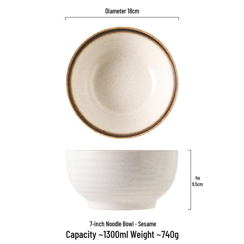 Japanese Ceramic Ramen Noodle Bowl - Large Conical Hat Design, Perfect for Instant Noodles, Soup, and Tableware.