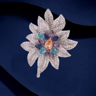 Cheongsam Accessories, National Style, Colored Crystal Flower Brooch, Women'S High Sense, Noble Style Brooch Decorative Pin