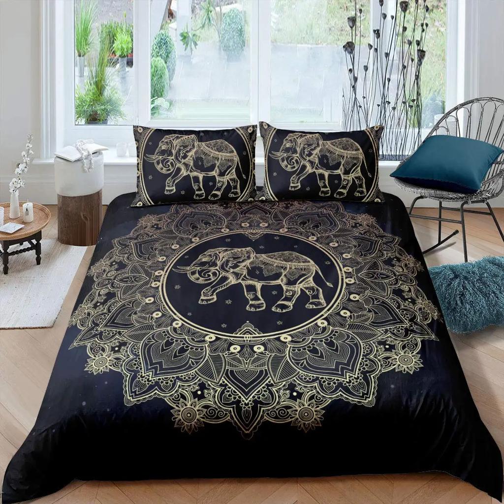 Bohemian Elephant Duvet Cover Set Mandala Bedding Set Twin For Boys Kids Exotic Animal Polyester Comforter Cover With Pillowcase