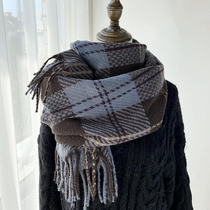 Autumn Winter Women Knitted Scarf Headscarf Lady Men Casual Preppy Plaid Tassel Scarve Mujer Male Foulard Wrap Shawl New Korean