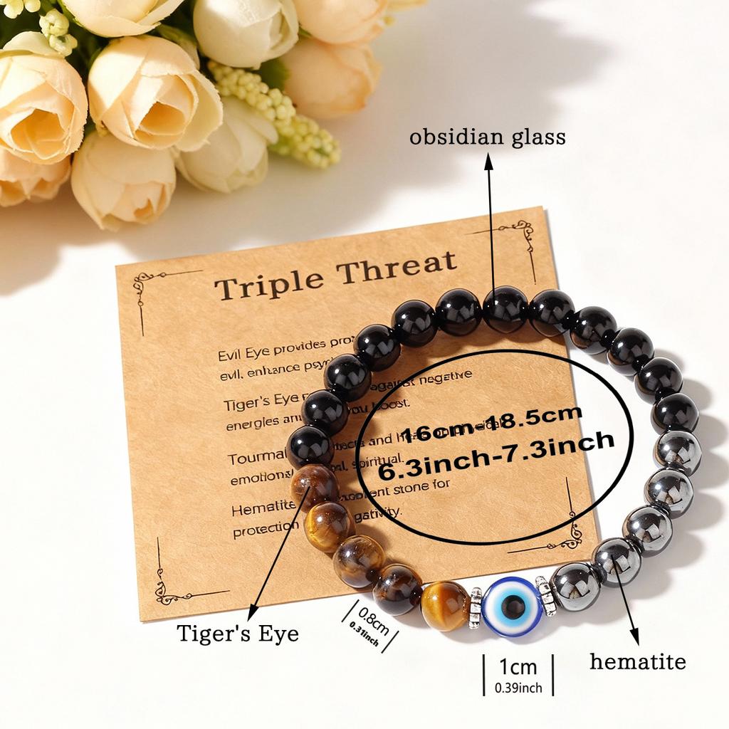 Festive Gifts Black Onyx Hematite Tiger Eye Evil Eye Beaded Bracelet Protection Fashion Jewelry For Men Women Daily Wear Gift