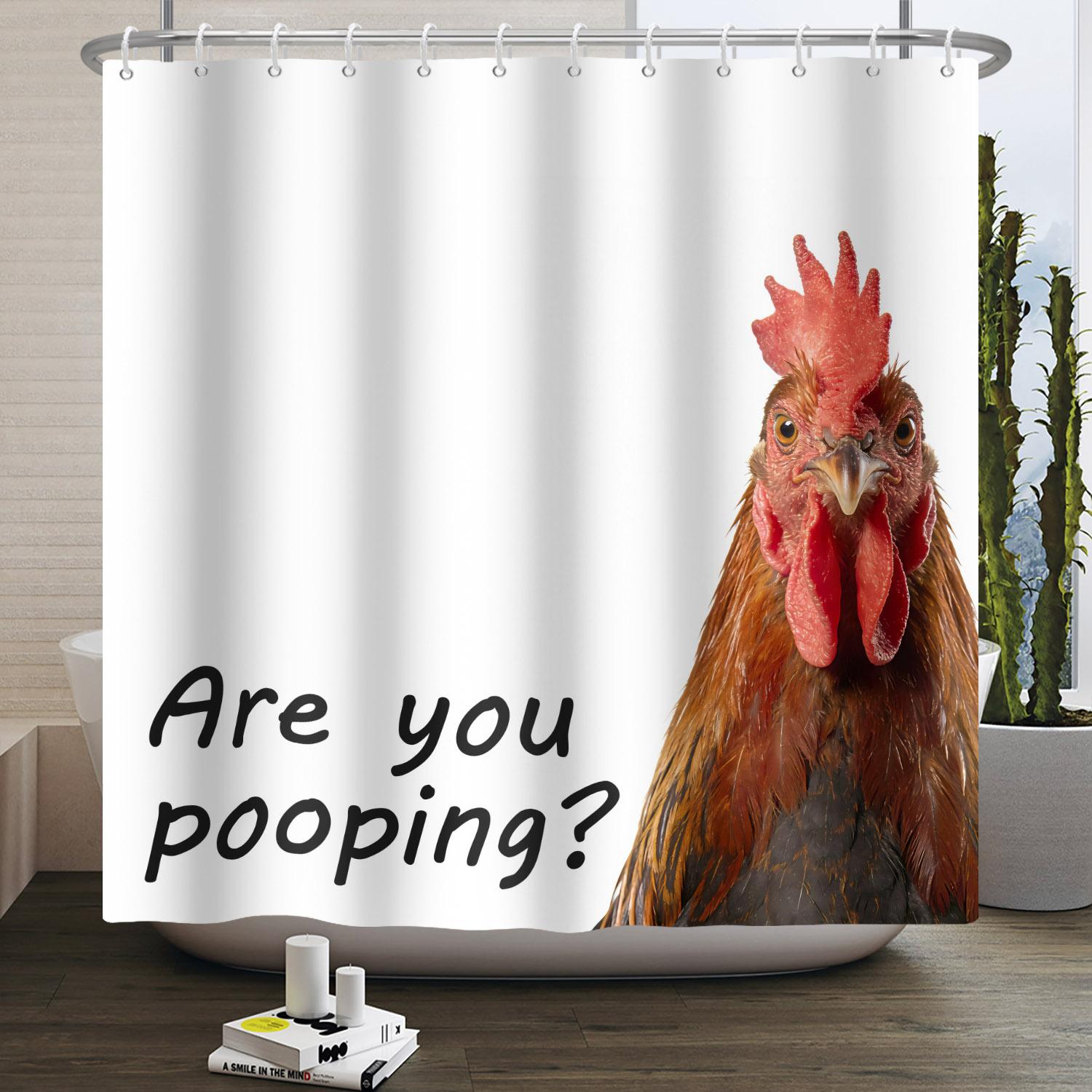 

Funny Waterproof Shower Curtain Are You Pooping Animal Print Rabbit Cat Dog Cow Bathroom Decor Humor Bath Curtain With Hooks W60H190(CM)-1 Pcs