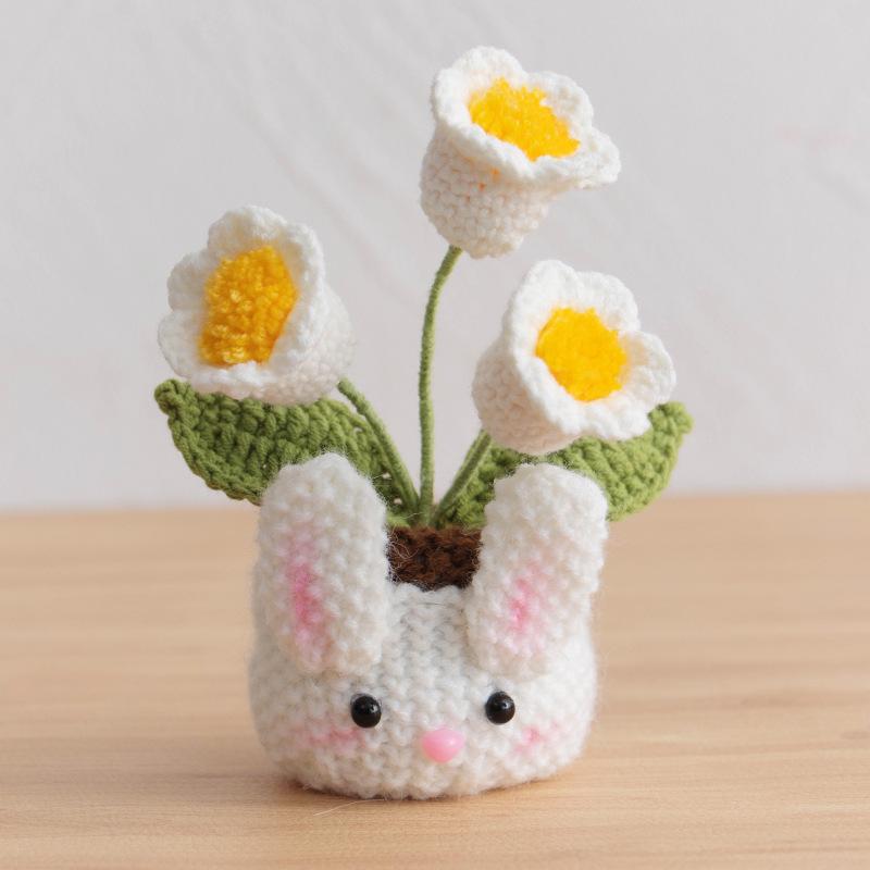 New Animal Crochet Flower Pot Cute Handwoven Flowers Knitting Flower Bookshelf Car Decoration Friends Gifts