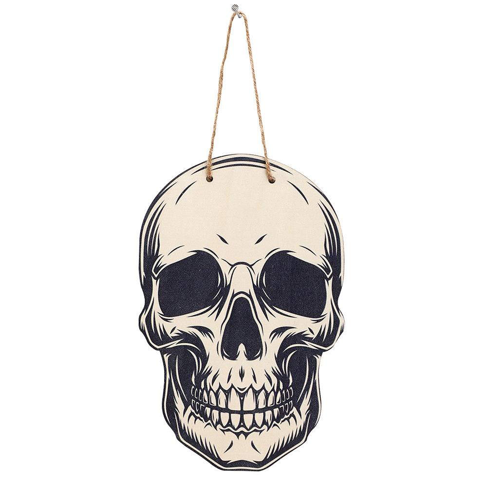 Halloween Wooden Door Plate With Ornaments Skull Pumpkin Hanging Holiday Witch Doorplate Wood Handicraft Pendant Decoration