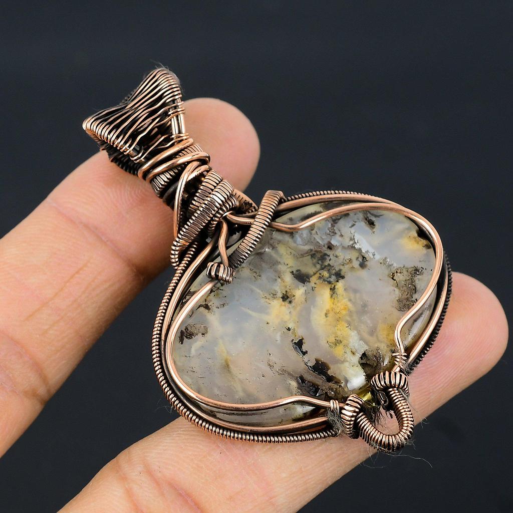 Tiger Dendrite Pendant, 999 Copper Wire Wrapped Pendant Jewelry. Gift For Women Handmade Pendant Gemstone Jewelry