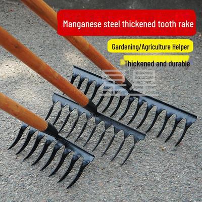 Testa di rastrello da giardino in acciaio al manganese a denti multipli ispessito con denti ritorti