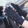 New Fashion Women's Cotton Dot Summer Fingerless Half Finger Anti-Skid Sun Protection Printing anti-UV Thin Short Driving Gloves