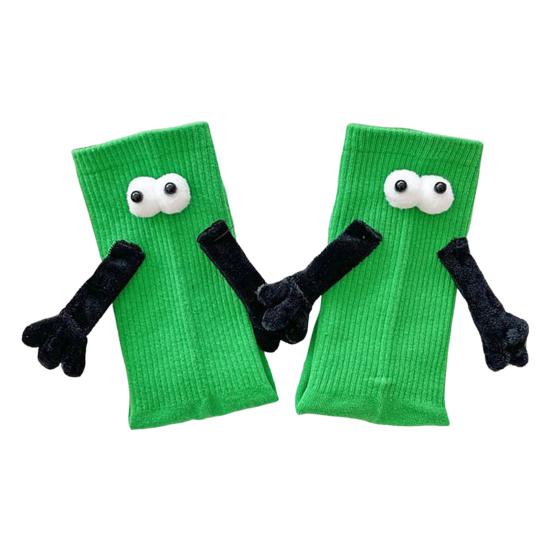 1 Pair Magnetic Hand Socks Solid Color Long Socks with 3D Character Arm Holding Hands Wearable Socks Daily Wear