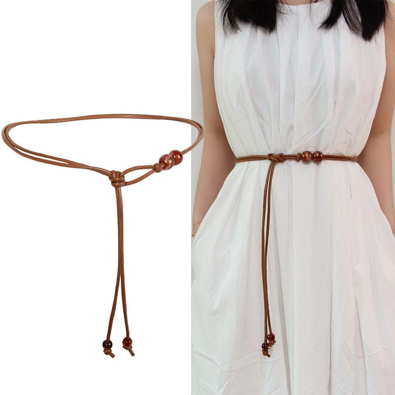 Vintage-Inspired Adjustable Waist Belt - Brown Beaded Design, and Flattering for Dresses, Perfect for Casual To Formal Occasions