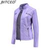 BITCED Women's Casual Leather Jacket Stand-up Collar Slim-Fit Outerwear Spring/Autumn Solid-Colour Leather Jacket