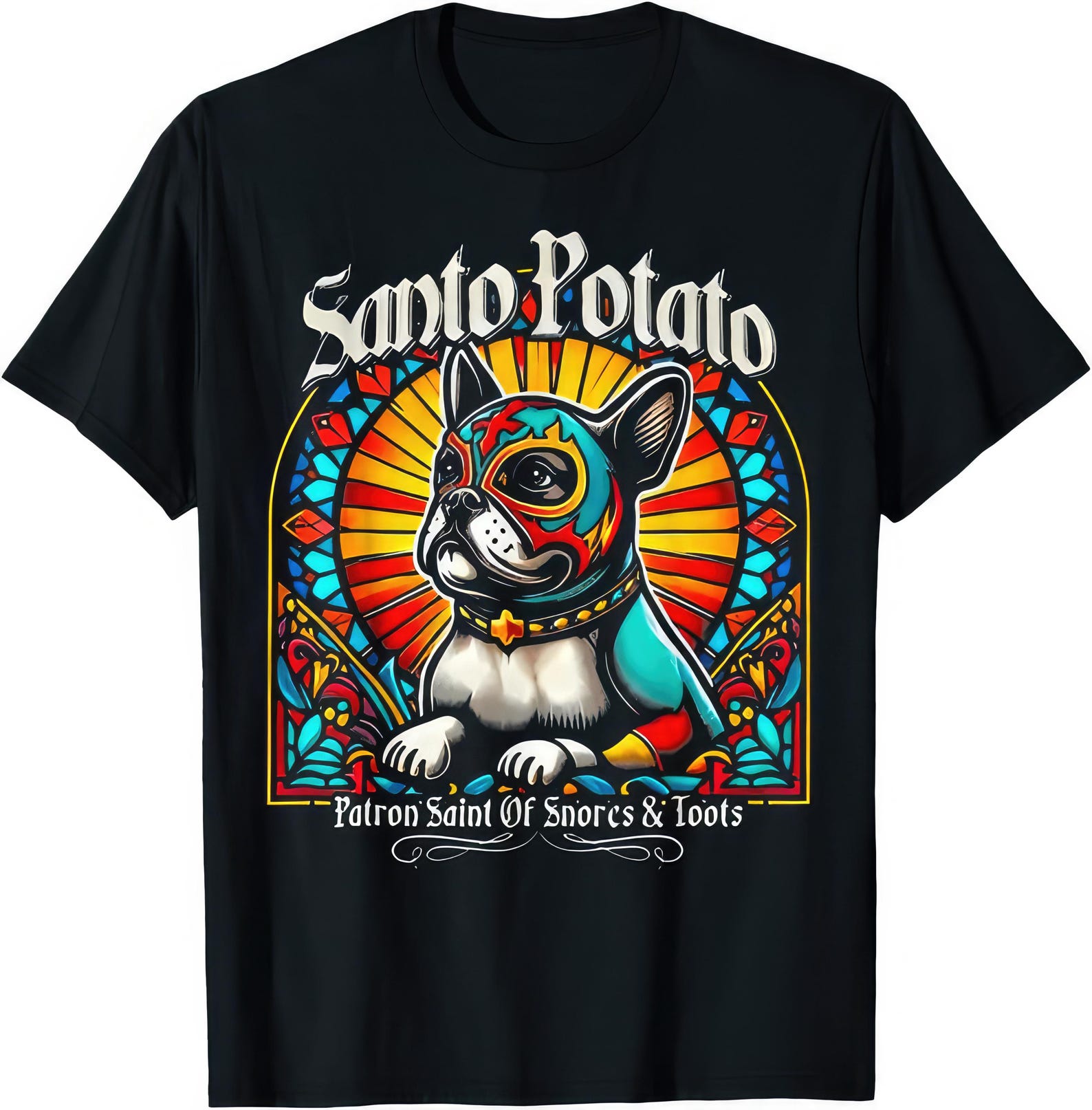 Santo Potato Bulldog Meme Patron Saint Lucha Funny T shirt L
