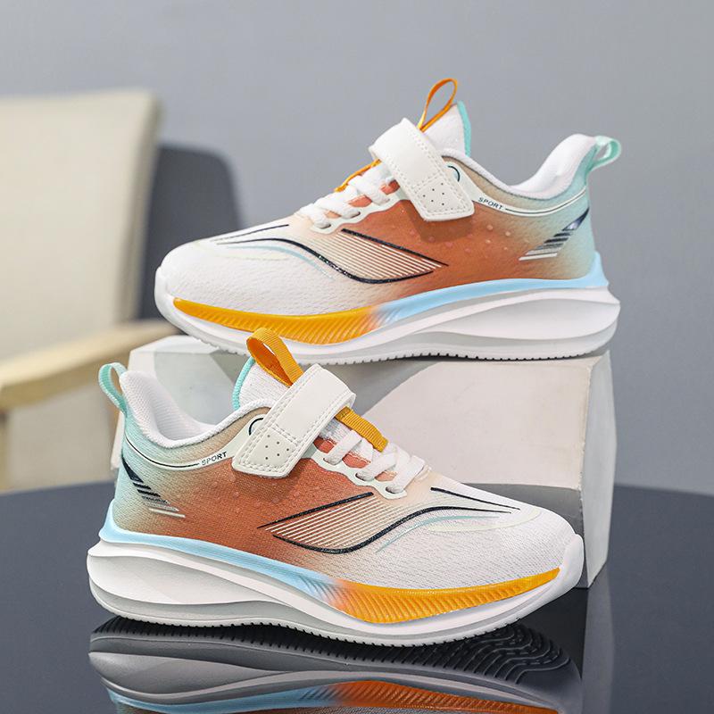 Children's Sports Shoes Spring New Mesh Boys Velcro Casual Shoes Lightweight Shock Absorption Girls Students Running Shoes