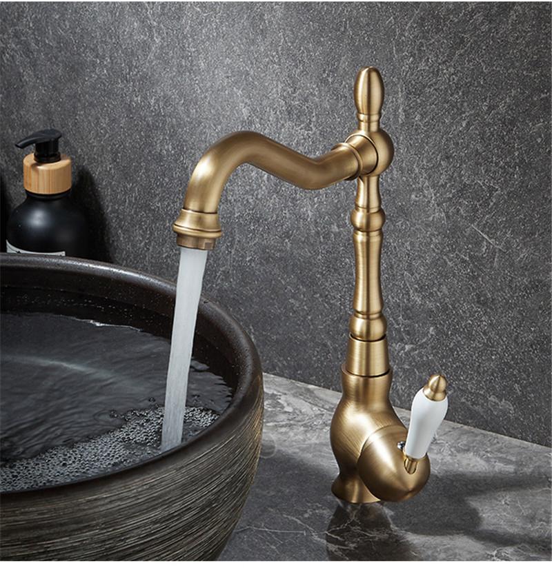 Antique Kitchen Faucets Brass Faucets for Kitchen Hot & Cold Sink Mixer Single Lever Bathroom Faucet Sink Mixers Tap Water Crane