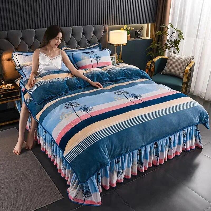 4pcs Bedding Set Fine Velvet Duvet Cover King Queen Size Thicken Quick Warm Coral Fleece Quilt Cover Bed Sheet Pillowcase