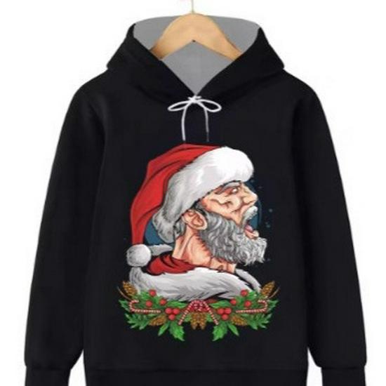 2025 Loose Fit Outdoor Sports Hoodie with 3D Santa Claus Christmas Print