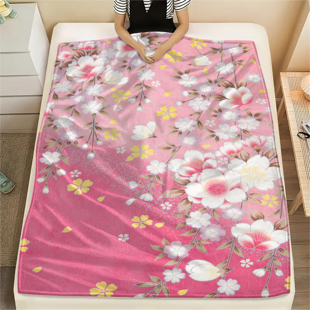 1Pc Japanese Pattern Print Flannel Blanket, High Quality Comfortable for All Seasons, Home Decor, Warmth and Comfort, Perfect for Christmas Gifts