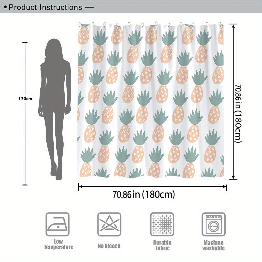 1 Piece Modern Simple Pineapple Pattern Shower Curtain, Polyester, White With Orange Pineapple And Green Leaves, With Hook