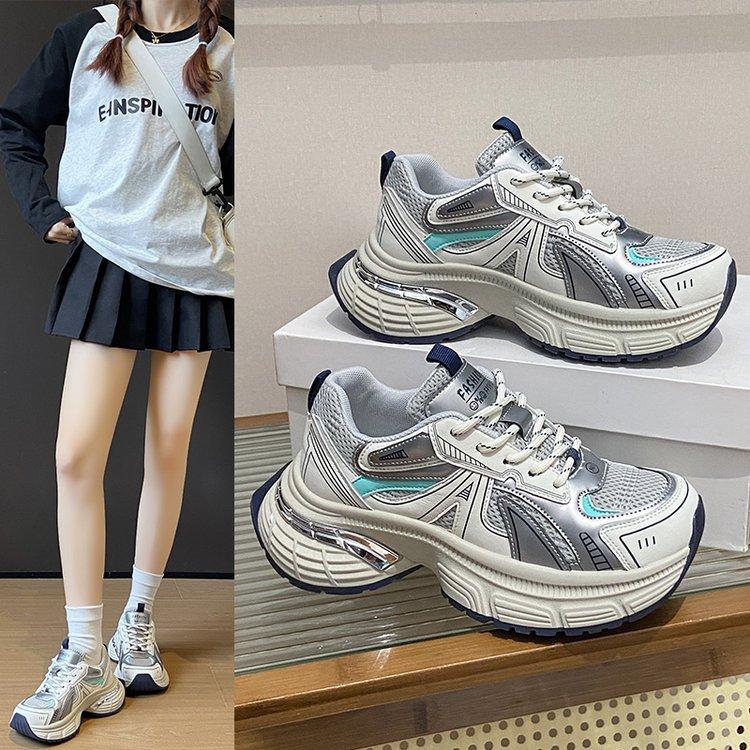 2025 spring and autumn new Germanic girl~ retro color matching thick-soled heightening sports and leisure shoes female dad shoes